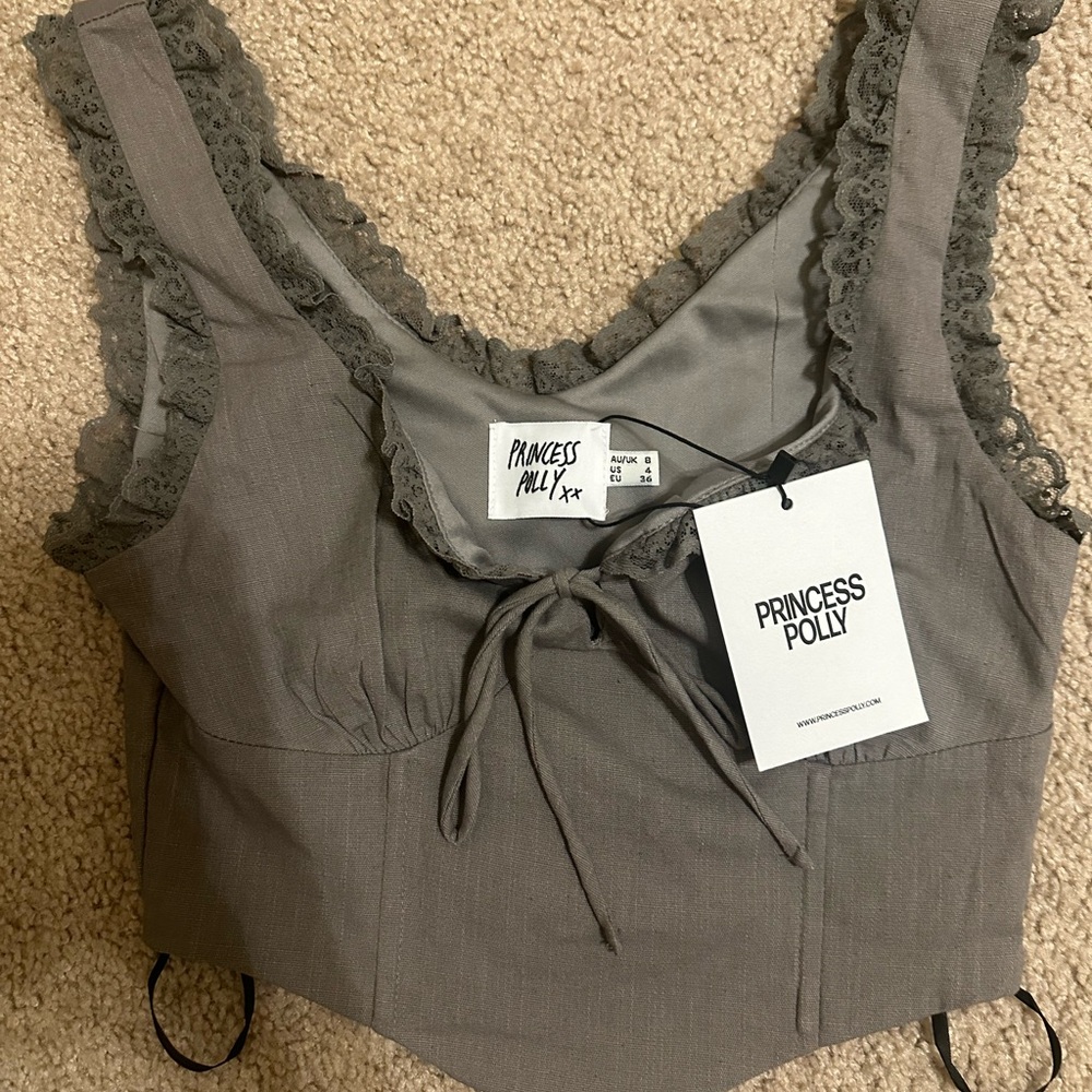 Princess Polly Charcoal Lace Detail Top
